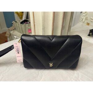 Victoria’s Secret Quilted Black Leather Phone Wristlet – New with Tags